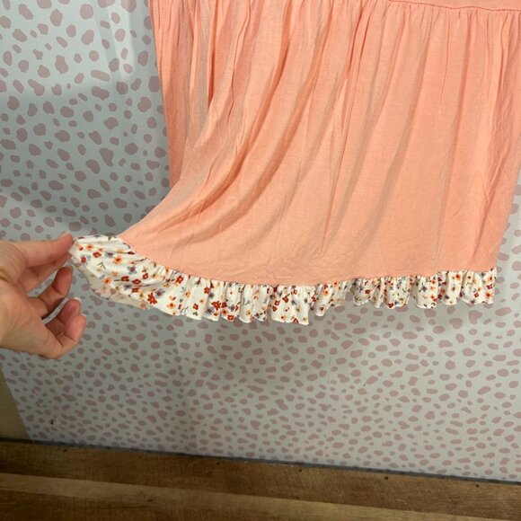 Celeste Women's L Ruffle Sleeve Hem Pink V-Neck Top Floral Polka Dot Flowy Large - Picture 4 of 8